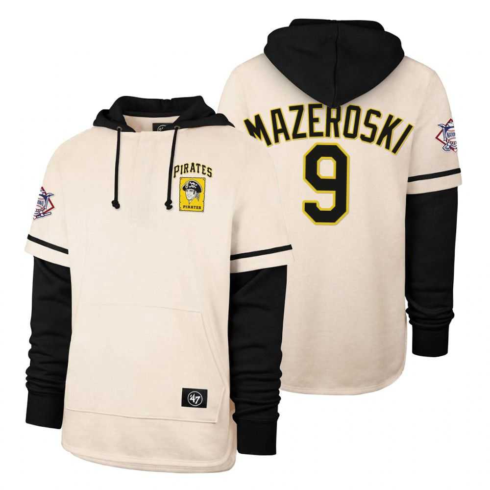 Men Pittsburgh Pirates 9 Mazeroski Cream 2021 Pullover Hoodie MLB Jersey
